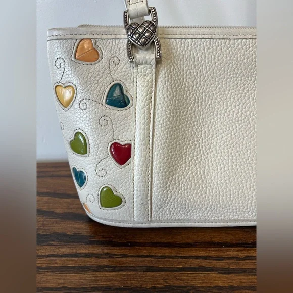 Brighton Fresca White Multicolor Colorful Hearts Leather Shoulder Bag Purse - Picture 3 of 16